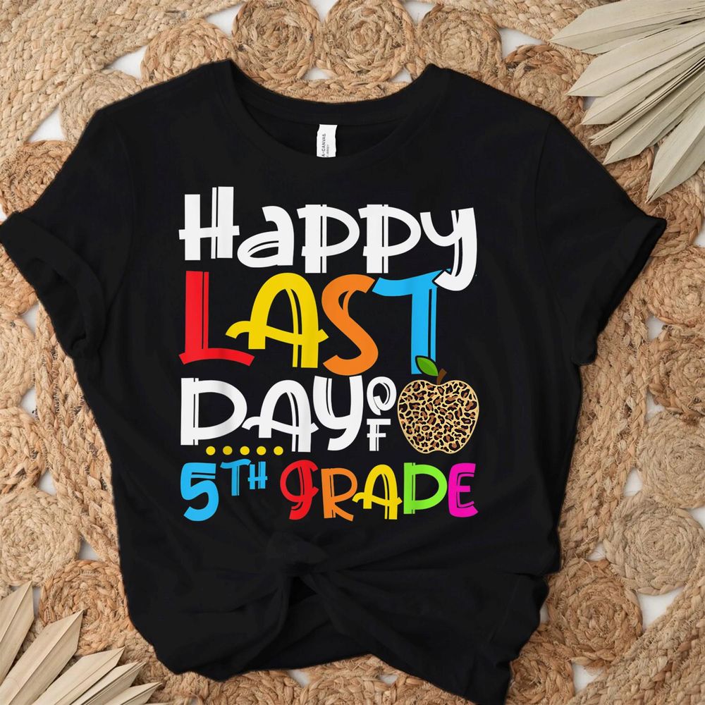 Happy Last Day Of 5th Grade Teacher Student Child Leopard Shirt Unisex Standard T-Shirt black s