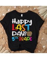 Happy Last Day Of 5th Grade Teacher Student Child Leopard Shirt Unisex Standard T-Shirt black s